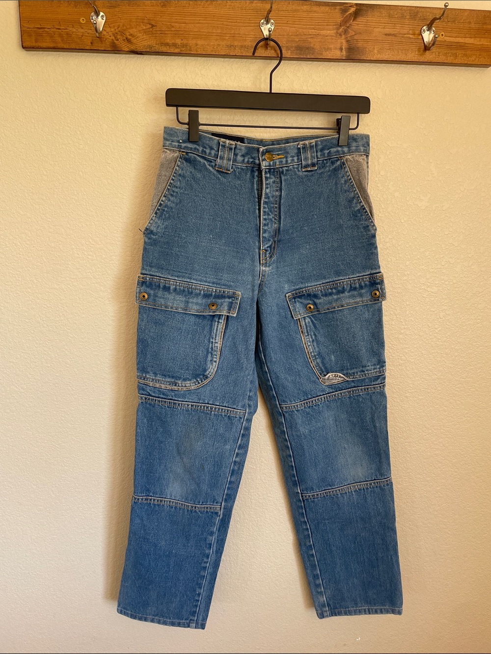 Vintage Vienna Women’s Blue Denim Cargo Jeans 29 Utility Y2K Grunge Boyfriend